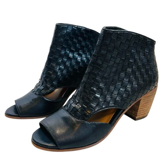 Patricia Nash WomenSz 7 Black Woven Leather Ankle Booties Boots Rosetta Open Toe - Picture 3 of 11